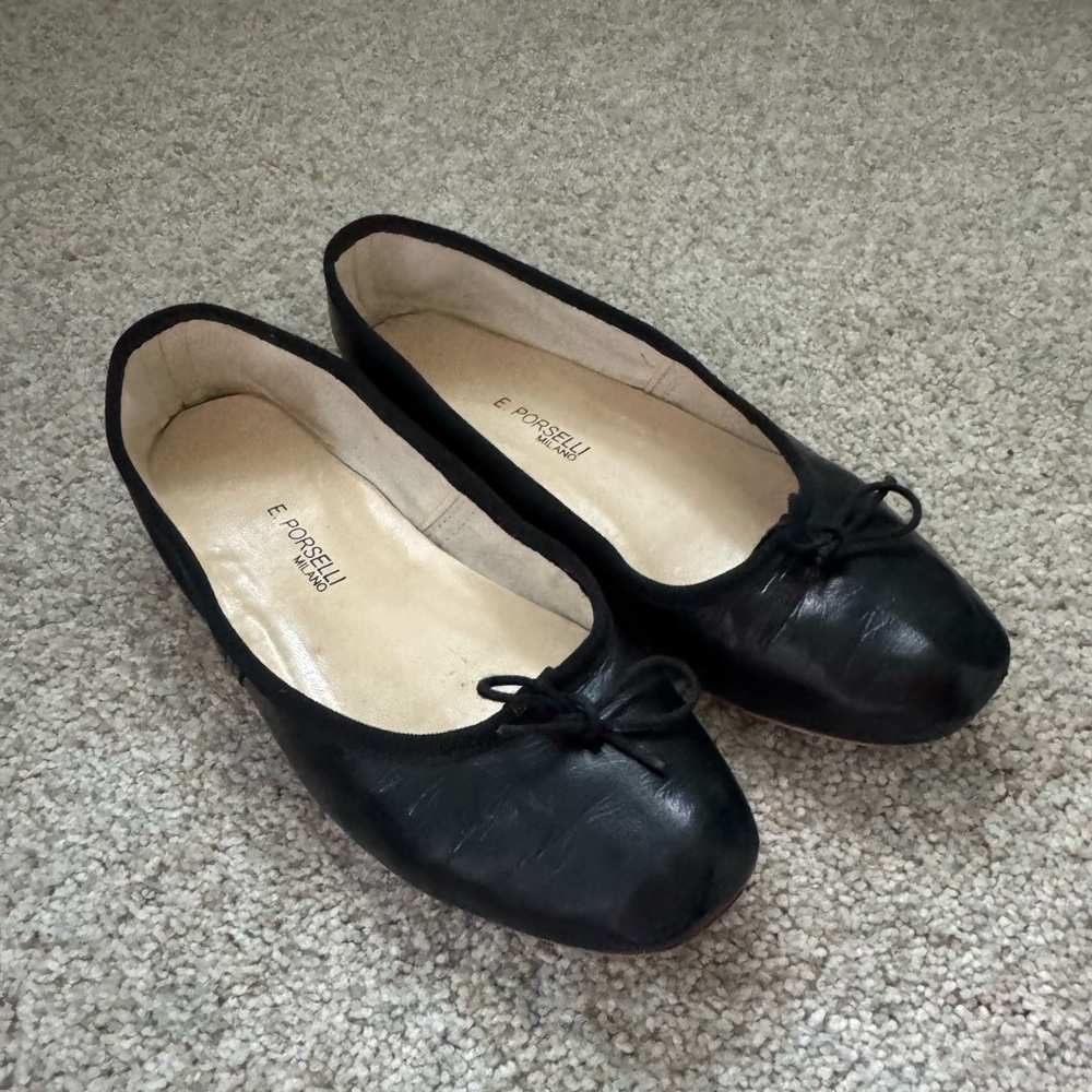 E. Porselli Black Leather Ballet Flats, size 36 - Picture 3 of 6